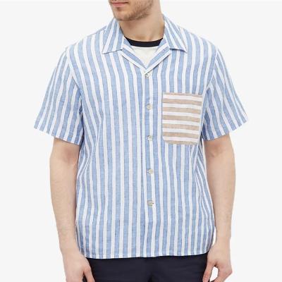 China Custom Made Pocket High Quality Single Loose Short Sleeves Anti-Wrinkle Chest Anti-Wrinkle OEM Cotton Striped Shirt For Men for sale