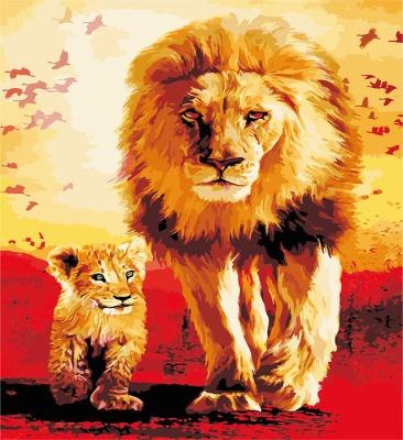 China New Classical/Postmodern Oil Painting By Numbers Animal Acrylic Hand Painted Lion Family Painting Home Decoration For Drawing Adult Kit On Canvas With Frame for sale