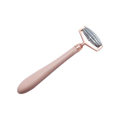 China New Pink Single Pointed Plastic HandleJade Roller Face Head Facial Massager for sale