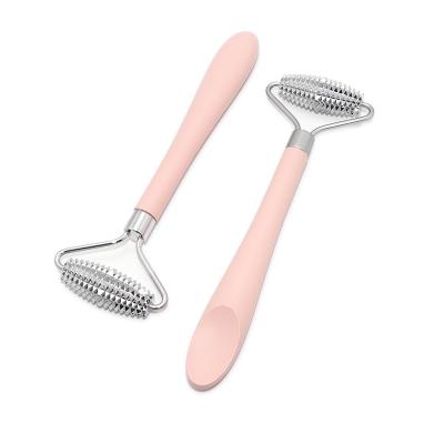 China Hot Selling Facial Roller Rose Gold Beauty Single Head Face Metal Massage Roller With Teeth for sale