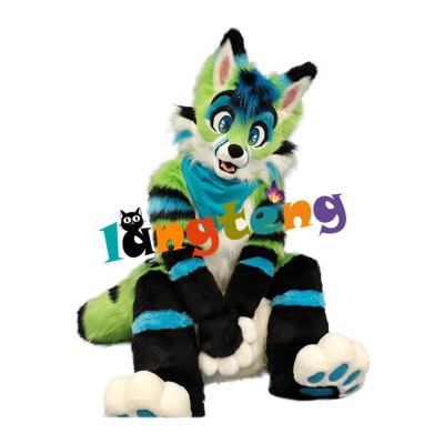 China INSTOCK N323 High End Custom Made Blue Green Sexy Curvy Fox Dog Husky Fox Fursuit Business Mascots Cosplay Apparel for sale