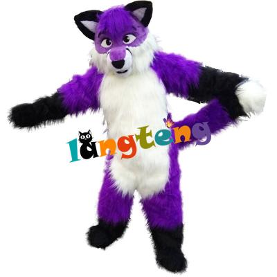 China INSTOCK 507 Fox Long Hair Purple Dog Wolf Cartoon Mascot Costumes for sale