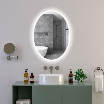 China Bright Fashion Illuminated Switch Oval Vanity Waterproof Touch Screen Light Up Smart Led Bathroom Mirrors for sale