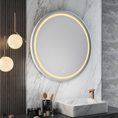 China Illuminated Modern Round Led Touch Screen Anti-fog Device Designed Framed Smart Mirror Bathroom Mirror With Light for sale