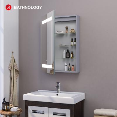 China Wall Mounted LED Light Hotel Bathroom Frameless Makeup Medicine Bathroom LED Mirror Defogger Cabinet for sale