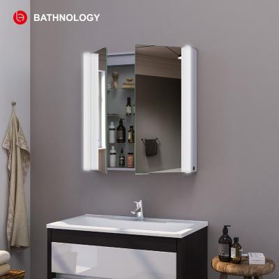 China Factory Direct Magnifying Rectangular Wall Lighted Mirror Bathroom Smart LED Mirror Aluminum Rectangle Magnifying Modern Graphic Design for sale