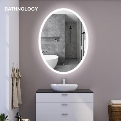 China Large Bathroom Modern Copper Free Oval Fog Light Smart Mirror Sensor Touch Magnifying Wall Led Mirrors for sale