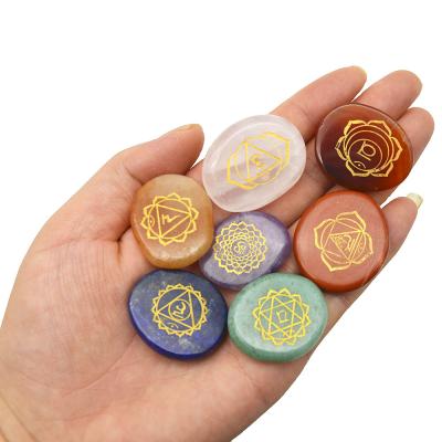 China China Polished Palm Pocket Stone Reiki Balancing Healing Crystal 7 Chakra Stones Sets for sale