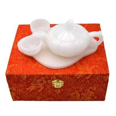 China Viable Home White Jade Decoration Tea Tops Premium White Jade Carving Craft for sale