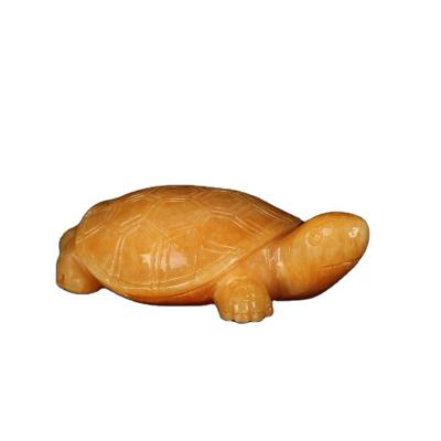 China China Jade Turtle Gemstone Carving Desk Yellow Totem Good Luck Charm for sale