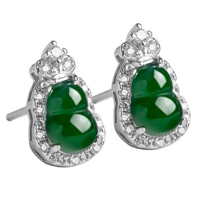 China CLASSIC Silver Jadeite S925 Bottle Shape Gourd For Women Hypoallergenic Earrings With Silicone Earring for sale