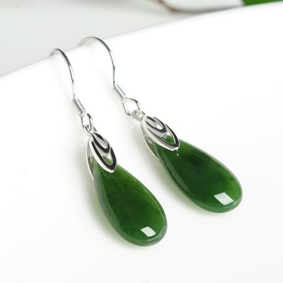 China 925 Sterling Silver Jewelry Design Transfer Nephrite Jade Drop Earrings for sale