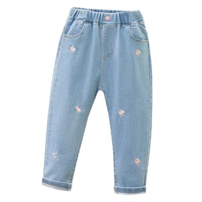 China Wholesale Breathable Cute Embroidery Kids Trousers Jeans Pants For 3-10 Years Old Girls for sale