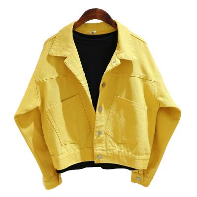 China Breathable Yellow Denim Jacket Women Solid Color Single Breasted Casual Jeans Coat Female Jackets for sale