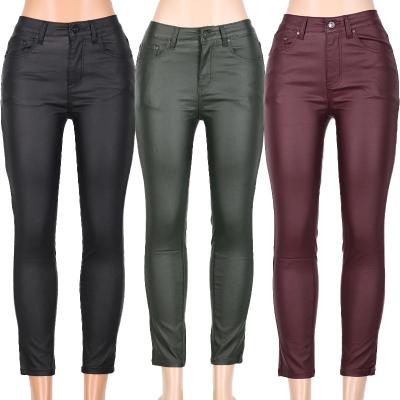 China 2021 Newest Wholesale Custom Brand Name High Quality Logo Anti-Wrinkle High Waist Faux Tight PU Leather Pants For Women for sale