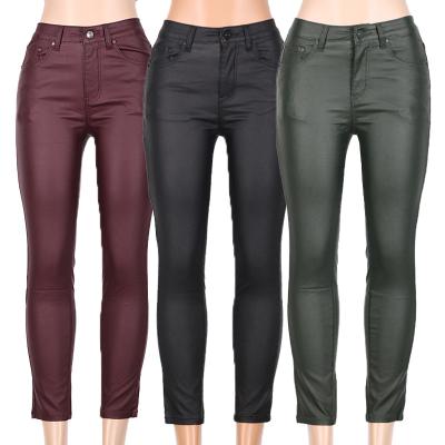 China Custom Black QUICK DRY High Waist Faux Leather Pants Women Sexy Slit Skinny Edge Basic PU Leather Gaiters for sale