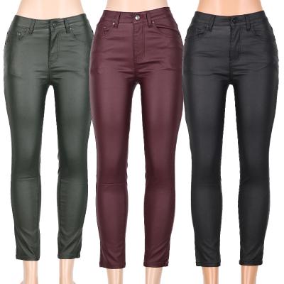 China 2021 Wholesale Custom Fashion Anti-Wrinkle Casual High Waist Women PU Leather Pants Faux Trousers For Woman for sale