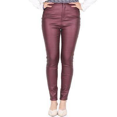 China Brand OEM Leather Pants Breathable Skinny Red Tight Faux Leather Solid Color Straight Stretch Leather Pants For Sexy Women for sale