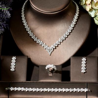 China Vintage Temperament Women Wedding 4pcs Necklace And Earring Set CZ Water Drop Jewelry Set Party Gifts for sale