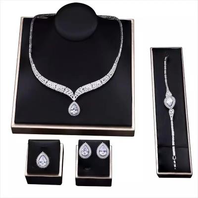 China CLASSIC Luxury Big Drop Zirconia African Water Jewelry Set Nigerian Wedding 4pcs Necklace Earring Set for sale