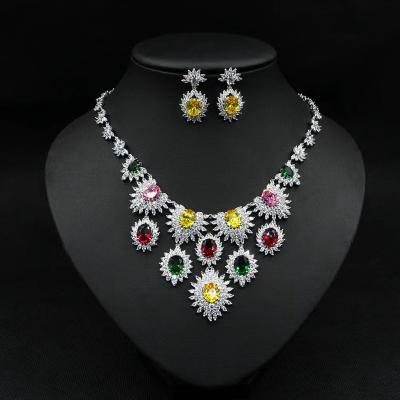 China TRENDY DUBAI Bridal 2pcs Zirconia Necklace Earring Sets For Women Wedding Party Fashion Accessories for sale