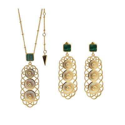 China Ethnic Amazon Sells Exaggerated Long Metal Pattern Necklaces Earrings Perforations Jewelry Set for sale