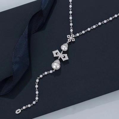 China New Vintage Zircon Pearl Necklace Ladies Necklace Luxury Adjustable Fashion Long Pendant Exquisite Jewelry Gift for sale