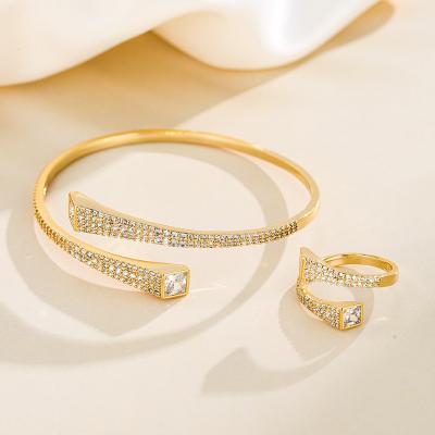 China Fashion high quality style set jewelry full set zircon joker temperament girl bracelet ring open set for sale