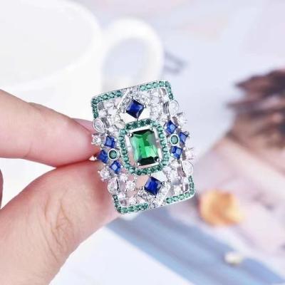 China 20*30mm Women's Romantic Luxury Sterling Silver Lab Cubic Zircon Party Sapphire Ruby Rectangle Gemstone Rings For Wedding Ring Jewelry for sale