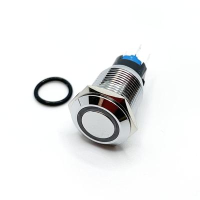 China SS/Brass Nickel Plated/Aluminum 16mm IP67 5 Pin Flat Head Latching Waterproof Ring Illuminated Push Button Switch for sale