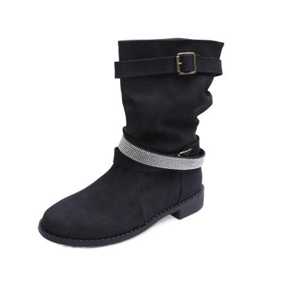 China Trend Flat Women's Retro Buckle Fashion Martin Boots Retro Mid-tube Motorcycle Boots Women's Belt Boots for sale