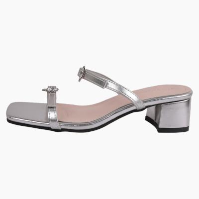 China Fashion trend fairy cooling trailed outside wear women's shoes in the summer of 2023 the new thick with square silver bow one word sandals for sale