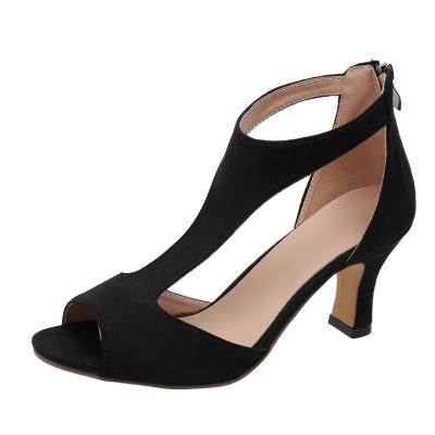 China Fashion trend women high block heel sandals ladies heels simple shoes China PU spring fashion new shoes Thick-heeled shoes for sale