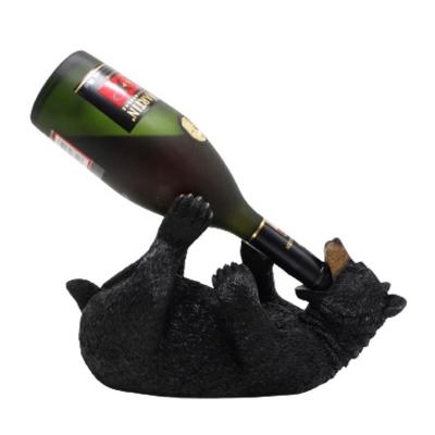 China Viable Wholesale Custom Resin Black Bear Wine Cabinet Restaurant Bar Custom Wine Bottle Holder for sale