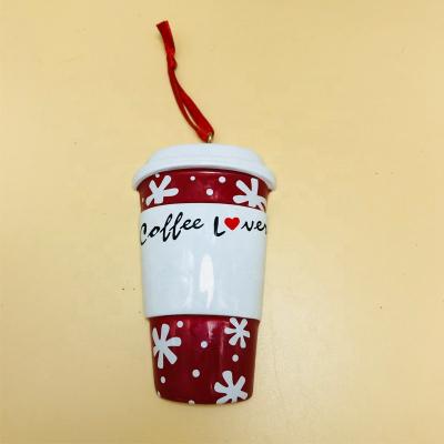 China Custom Personalized Europe Resin Christmas Tree Ornament Resin Coffee Cup Ornament for sale