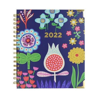 China Floral Printed A5 Hardcover Planner 2022 Daily Monthly Weekly Monthly Planner Notebook Spiral Journal Custom Agenda Daily Notebook for sale