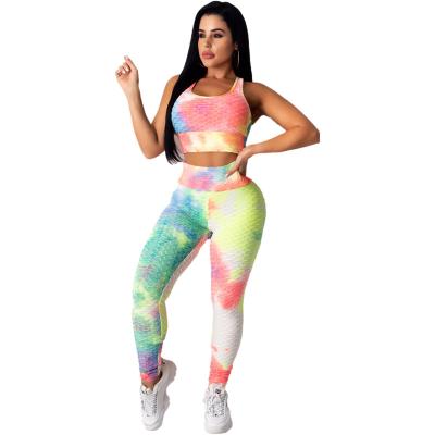 China Breathable Sports Suit Women Running Active Wear Printed Gym Yoga Two Piece Set 2 Piece Yoga Sport Suit Women for sale