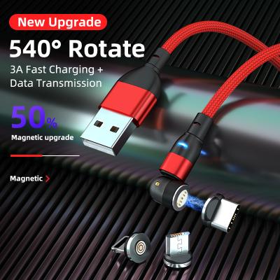 China MP3/MP4 Player 540 Rotation Magnetic Microphone Fast Charging Data Cable 3 In1 Led Aylon Braidedusb For Android For Samsung For Iphone Usb Cable for sale