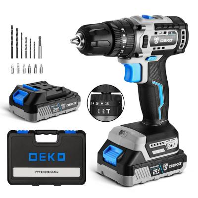 China DEKO DKBL20ID01-B10S2 Brushless Impact Drill With Accessories 20V 18+3 Power Tools 1700RPM For Woodworking Household Repairing DKBL20ID01-B10S2 for sale