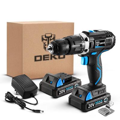 China DEKO GCD Series DU3 20V SET2 Cordless Electric Screwdriver Drill Impact Power Driver 20V DC Max Lithium-Ion Battery 1/2