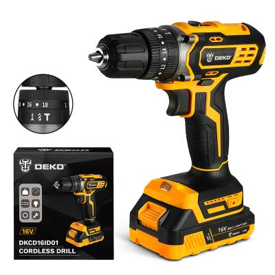 China DEKO DKCD16ID01-H10 Cordless Impact Drill 18+3 Battery Cordless Impact Drill 16v Power Drill 0-1350rpm DKCD16ID01-H10 for sale