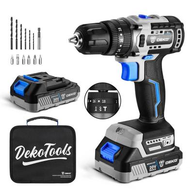 China DEKO DKBL20ID01-B10S2 Impact Battery Brushless Drill with Accessories 20V 18+3 Wholesale Machine Tools 1700RPM for Woodworking DKBL20ID01-B10S2 for sale