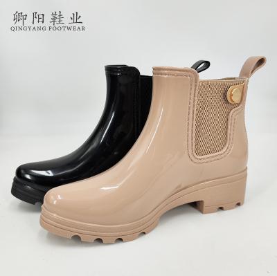 China Fashion Trend Manufacturer Factory High Quality Ladies Rain Boots Chelsea Ankle Women PVC Side Sex Elastic Ankle Boots Unique Fashion for sale