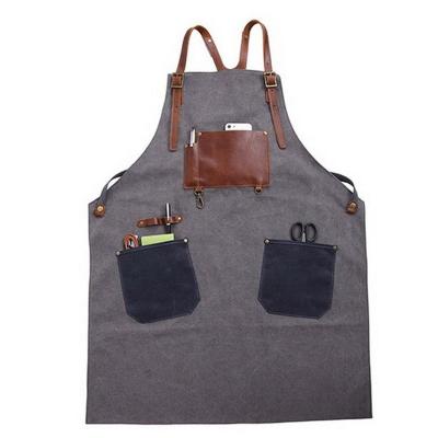 China Washable Denim Cooking Men Chef Washed Kitchen Work Adjustable Leather Tria Jean Apron for sale