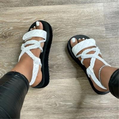 China Fashion Trend Shoes Factory Low Price Flat Sandals For Women Thick Sole Platform Lace Up Ladies Summer Shoes Sandlias for sale