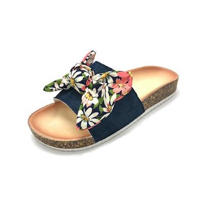 China Fashion Trend Shoes Stock Fashion Retro Style Women Slides Bow Floral Summer Breathable Beach Slides Sandals Slippers for sale