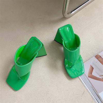 China New Trend Women's Premium Green High Heel Sandals Lightweight 9CM Chunky Heels Open Toe Sexy Flip Flop Heels Sandals for sale