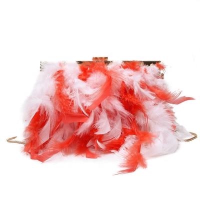 China Luxury New Arrival Turkey Feather Bag Clip Dinner Purse Diagonal Female Ostrich Feather With Pearl Chain Fur Women Luxury for sale