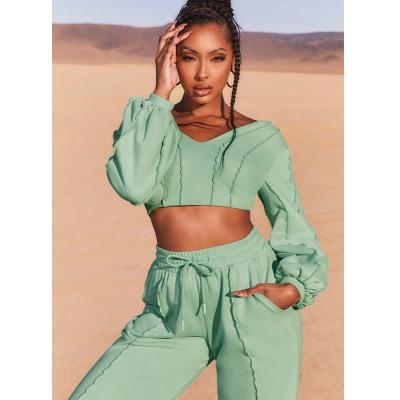 China Two-Piece Sets Autumn Cool Girl Casual Sport Tracksuits Off-Shoulder Sports Crop Pant Women Tops Long Sleeve QUICK DRY Fashion for sale