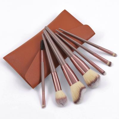 China Hot Selling New Wholesale Super Soft Eco-friendly 7Pcs Brushes Light Brown Personalized Eye Shadows Makeup 7 Pcs Natural Set Brush for sale